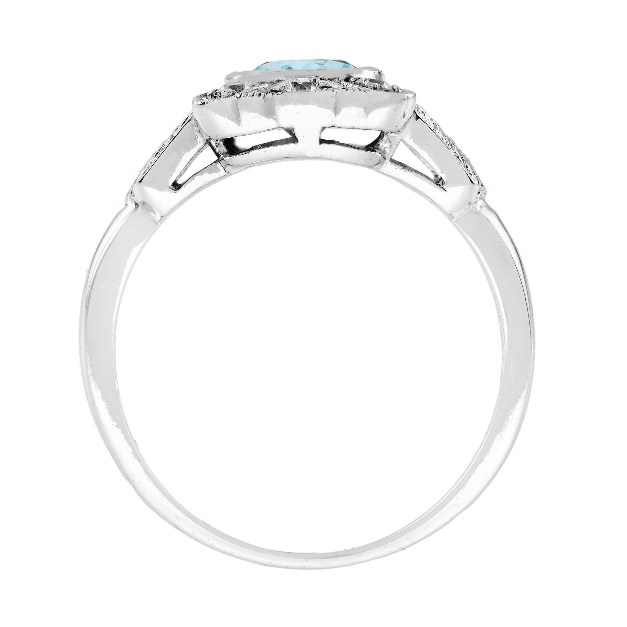 Oval Blue Aquamarine & Diamond Art Deco Style Engagement 14K White Gold Ring en Nuevo estado para la venta en Oakton, VA