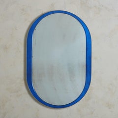 Oval Blue Glass Frame Mirror by Veca, Italy, 1960s