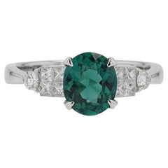 Retro Oval Blue-Green Tourmaline Diamond Engagement Ring