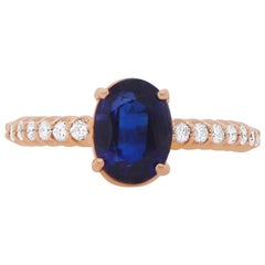 Oval Blue Kyanite 14 Karat Rose Gold Diamond Fashion Solitaire Ring