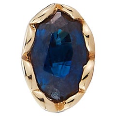 Hi June Parker 14 Karat Gold Single Stud Earring Oval Blue Sapphire 