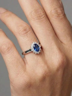 Oval Blue Sapphire 14K (18K Custom) Diamond Cluster Ring