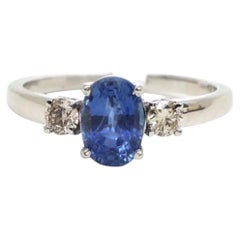 1.70ct Oval Blue Sapphire & Diamond 14K White Gold Three-Stone Ring
