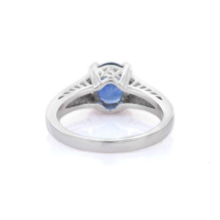 For Sale:  Oval Blue Sapphire 18k Solid White Gold Single Stone Ring Gift for Women 5