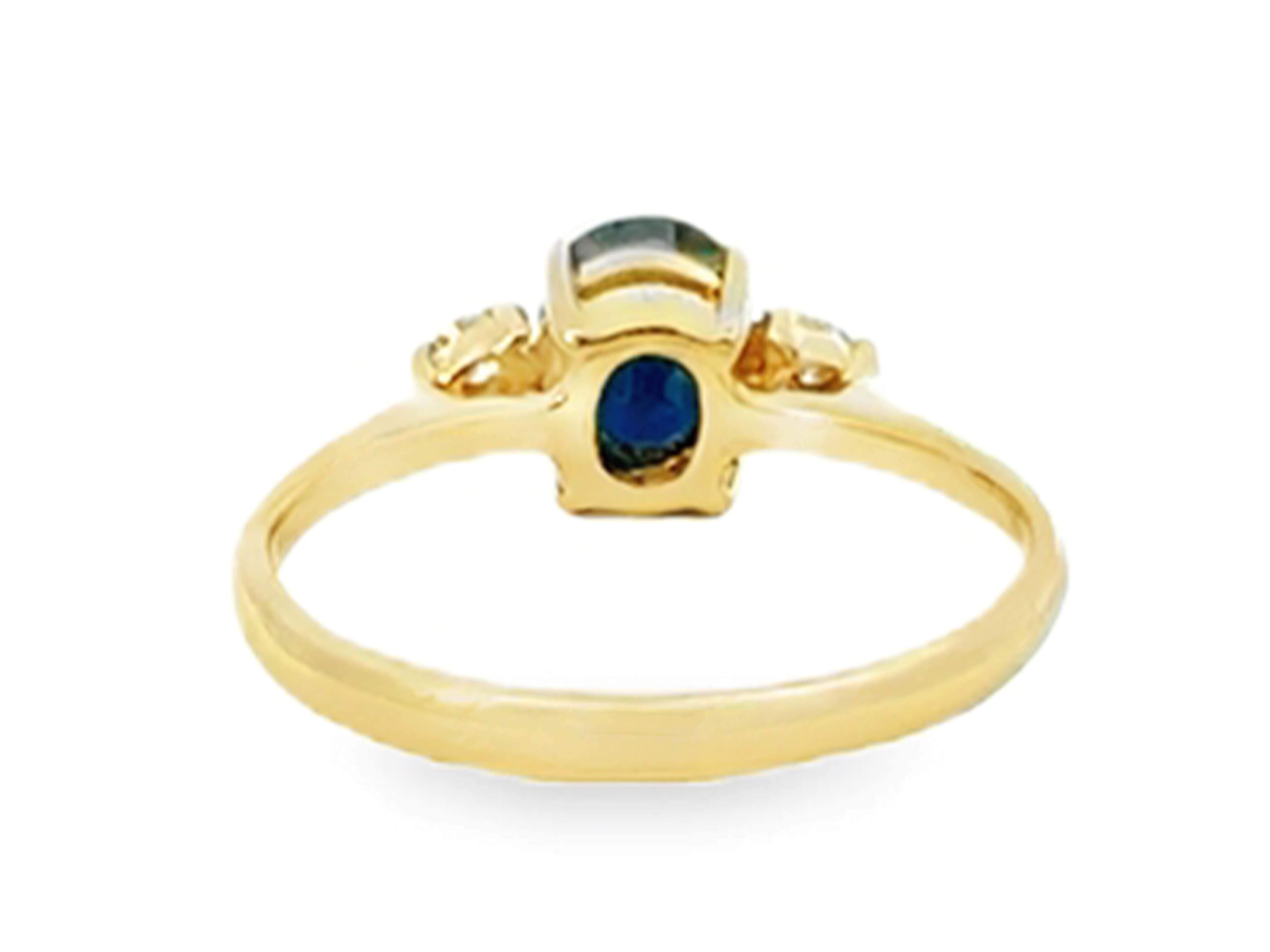 Oval Blue Sapphire 2 Diamond Ring 14k Yellow Gold For Sale 1
