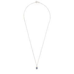 Oval Blue Sapphire and Diamond 18 Carat White Gold Necklace