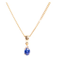 Oval Blue Sapphire and Diamond 9 Carat Yellow Gold Pendant and 9 Carat Chain