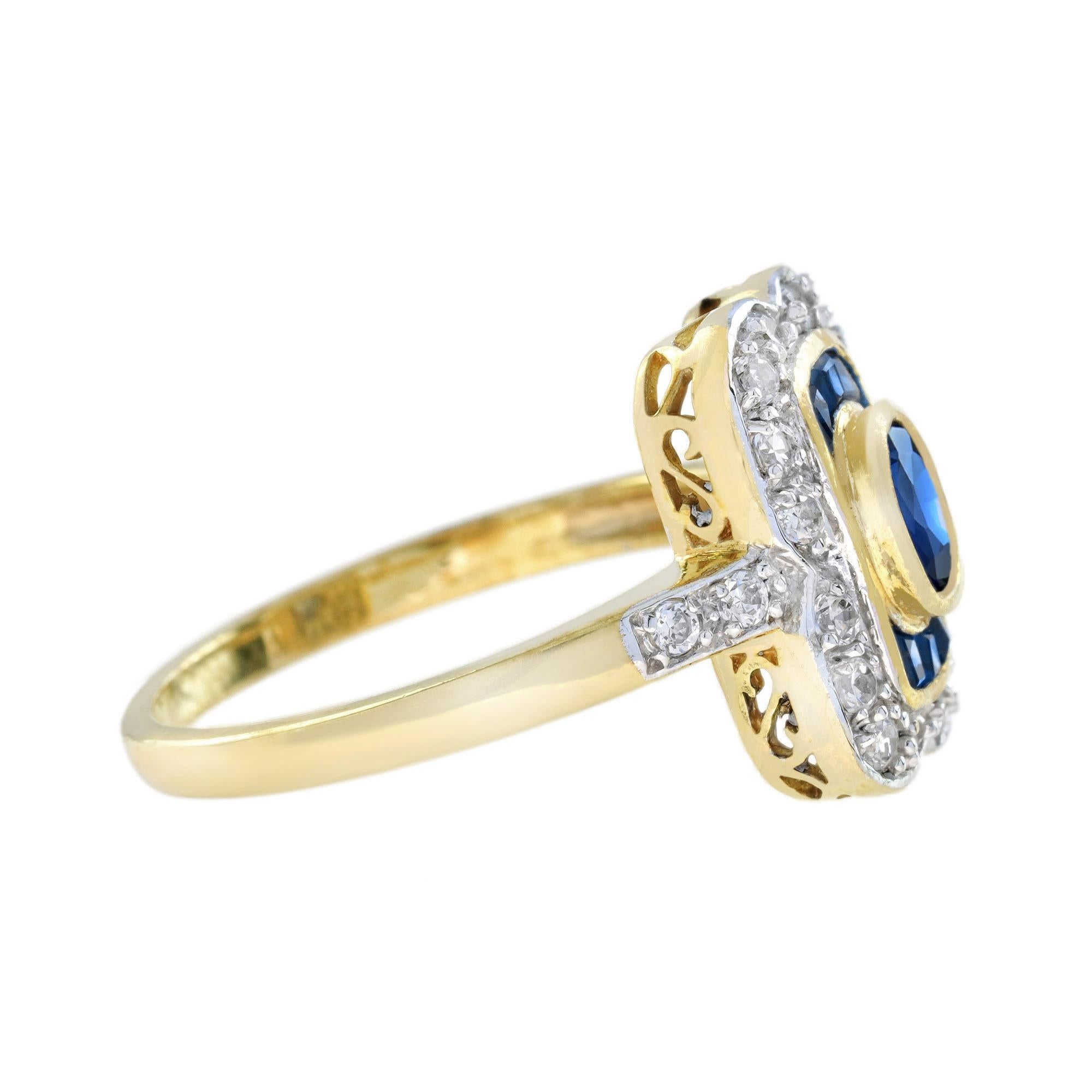 For Sale:  Oval Blue Sapphire and Diamond Art Deco Style Engagement Ring in 14K Gold 4