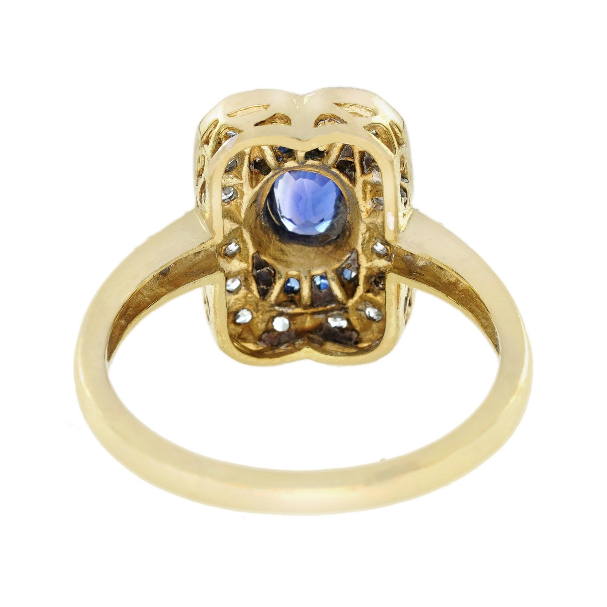 For Sale:  Oval Blue Sapphire and Diamond Art Deco Style Engagement Ring in 14K Gold 5