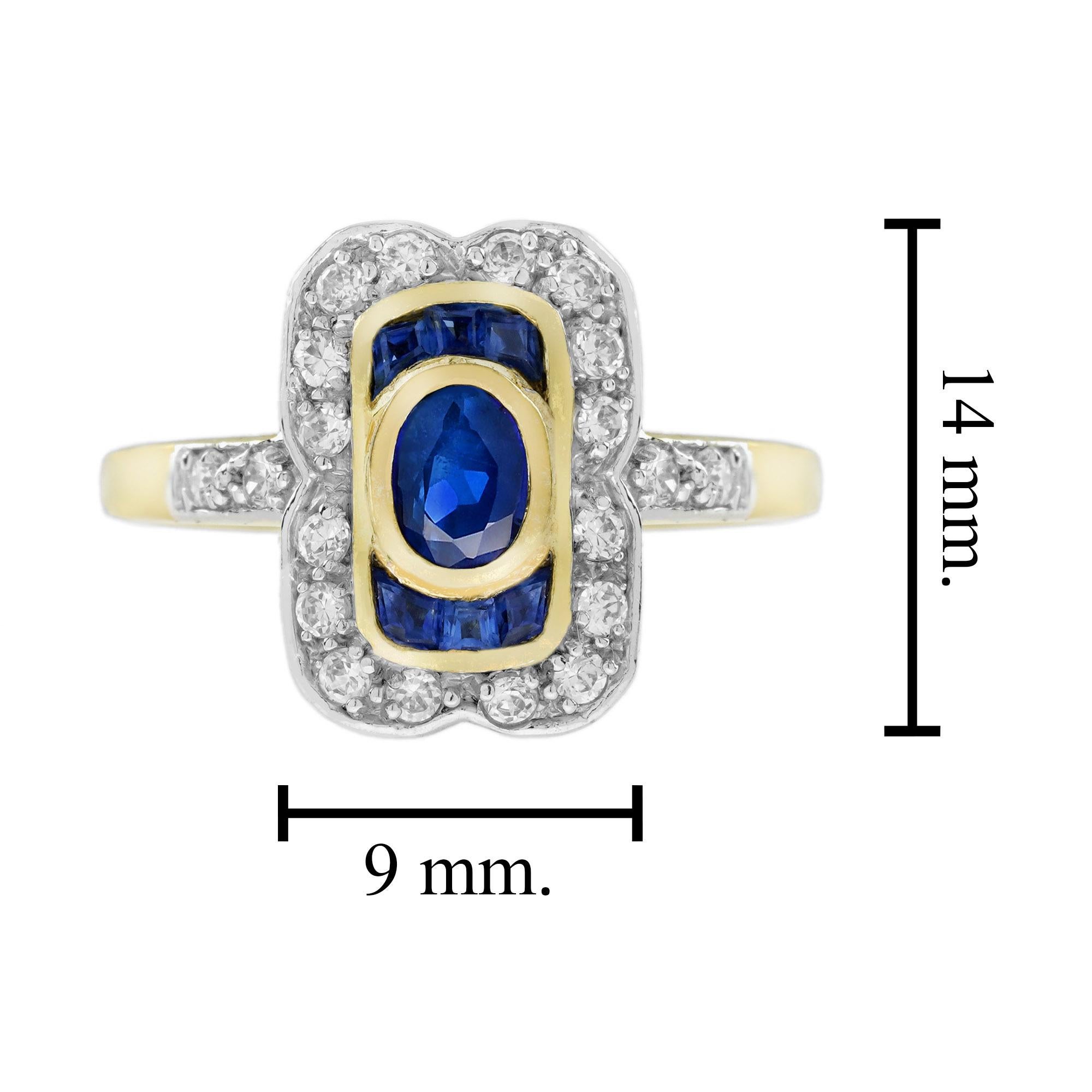 For Sale:  Oval Blue Sapphire and Diamond Art Deco Style Engagement Ring in 14K Gold 7