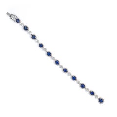 Oval Blue Sapphire and Diamond Cluster 18 Carat White Gold Bracelet