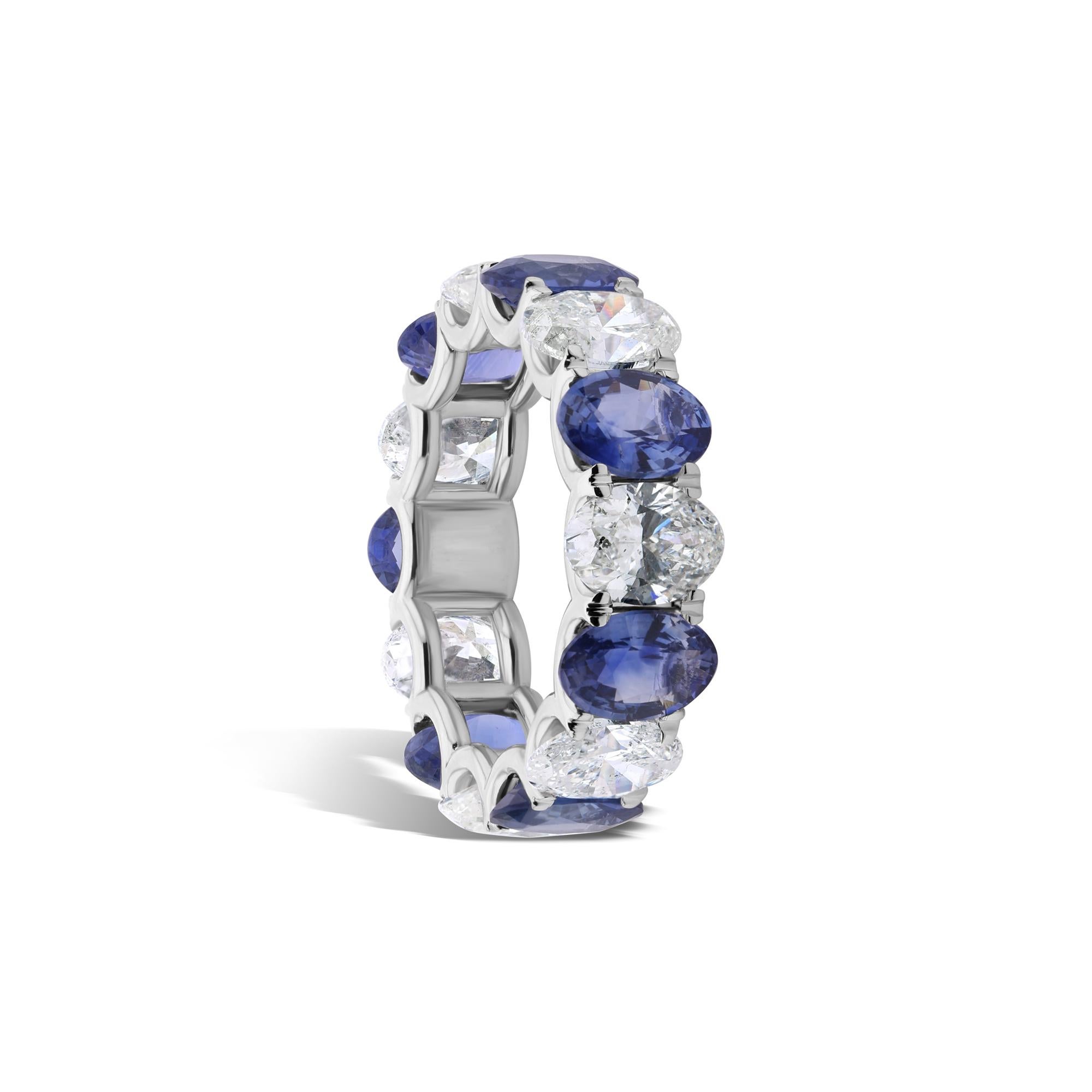 in vendita:  Anello a fascia a eternità completa con zaffiro blu ovale e diamante, gioielli in oro bianco 18 carati 5