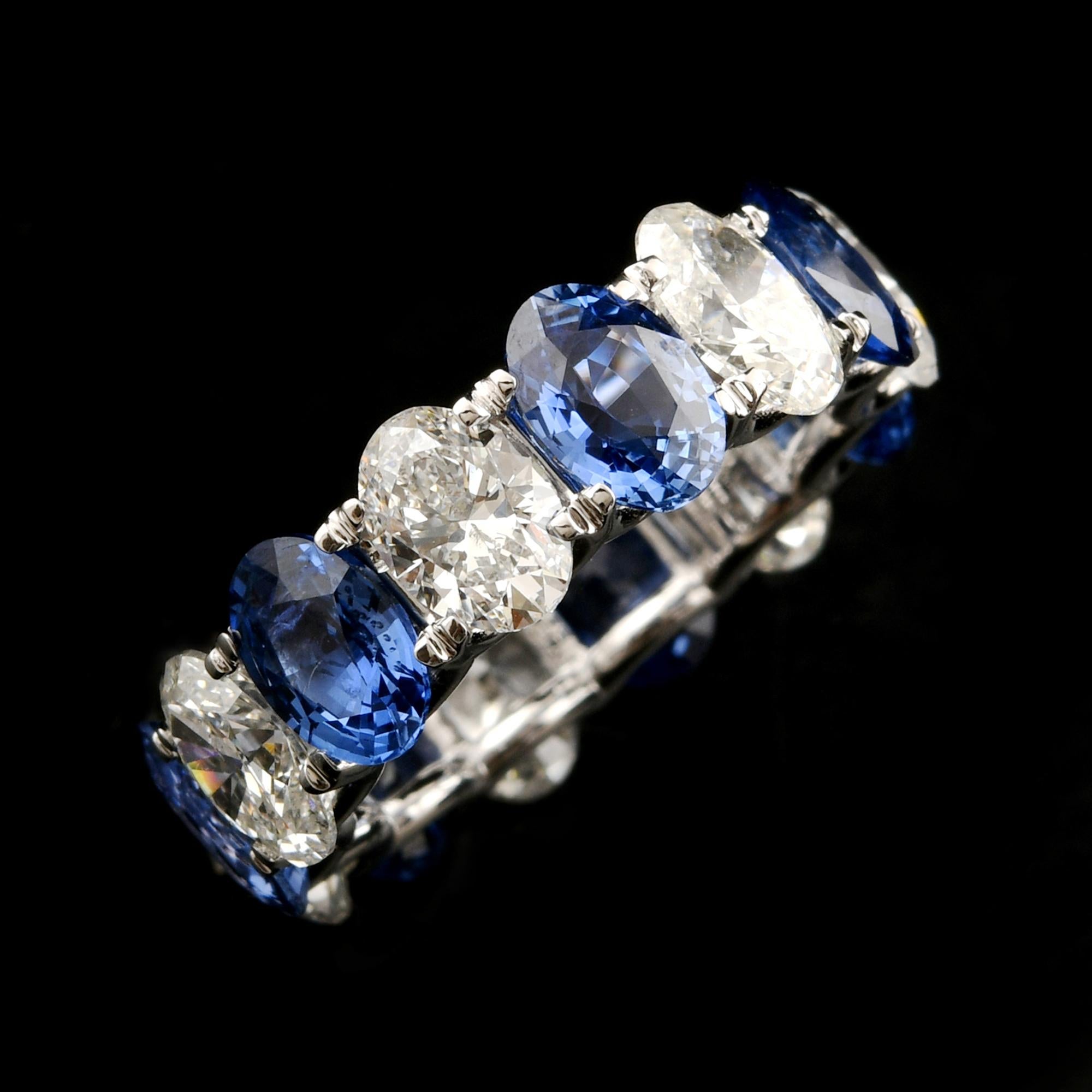 in vendita:  Anello a fascia a eternità completa con zaffiro blu ovale e diamante, gioielli in oro bianco 18 carati 7
