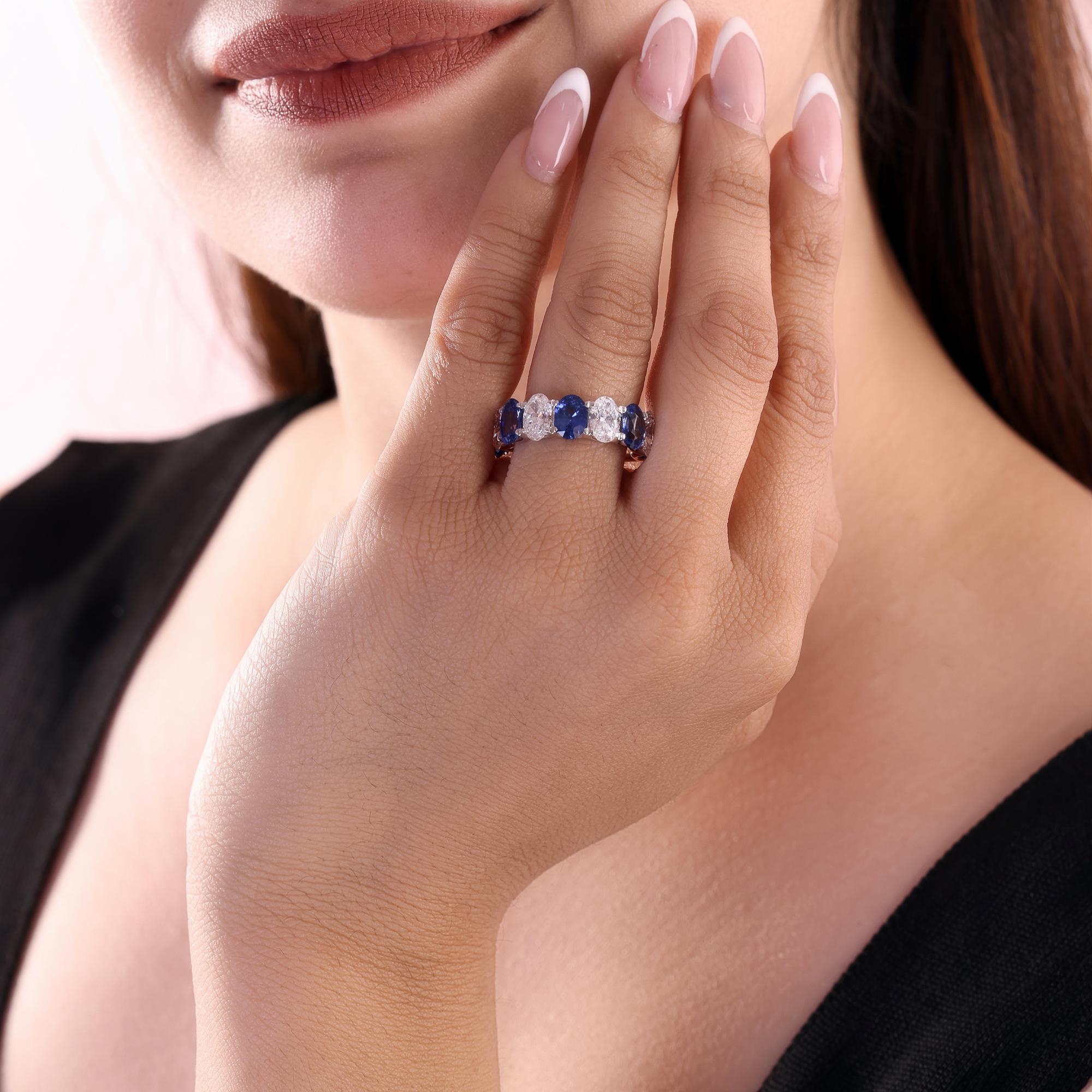 in vendita:  Anello a fascia a eternità completa con zaffiro blu ovale e diamante, gioielli in oro bianco 18 carati 8