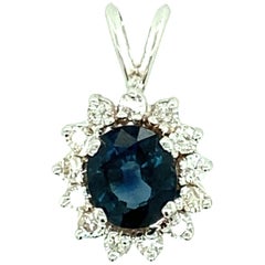 Oval Blue Sapphire and Diamond Pendant