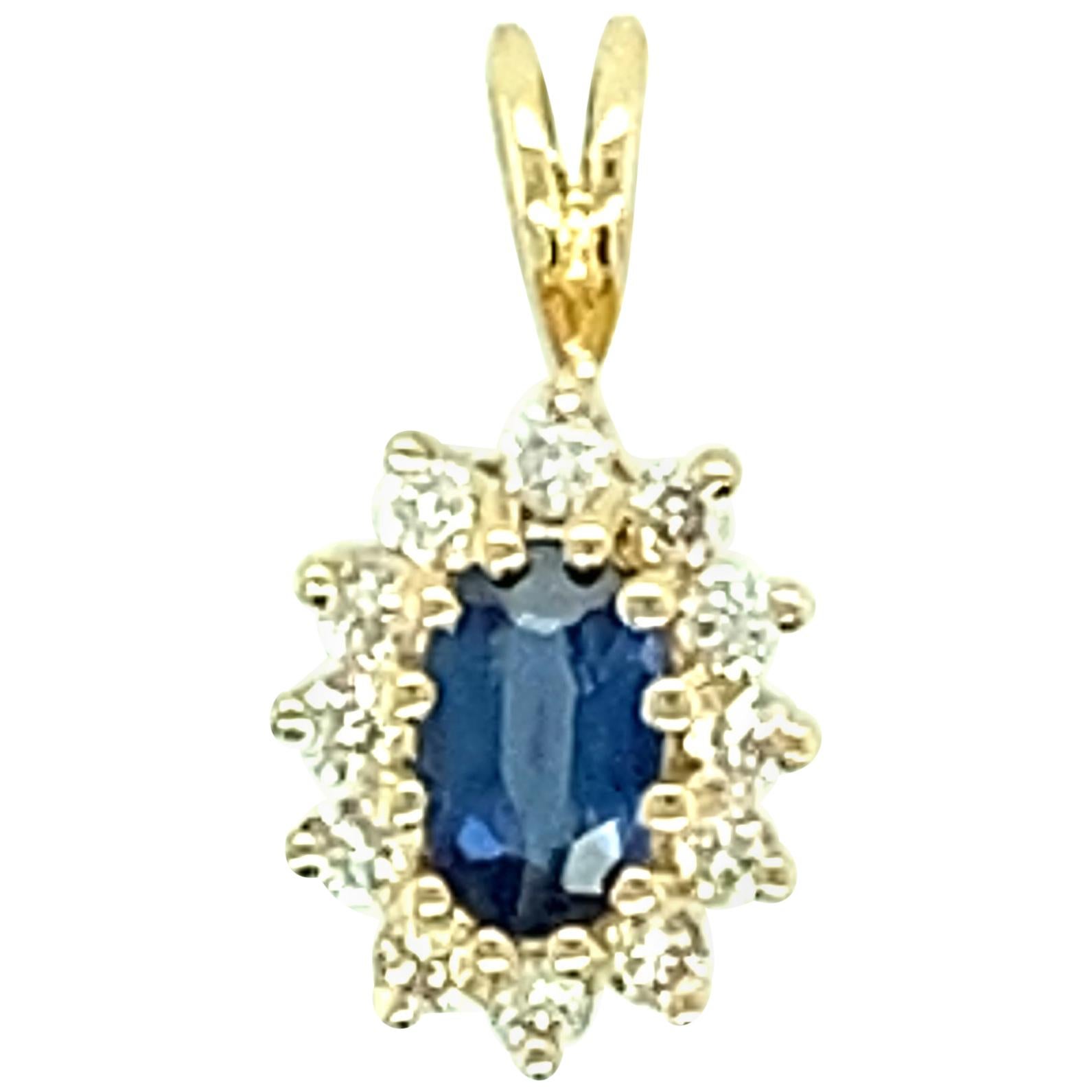 Oval Blue Sapphire and Diamond Pendant