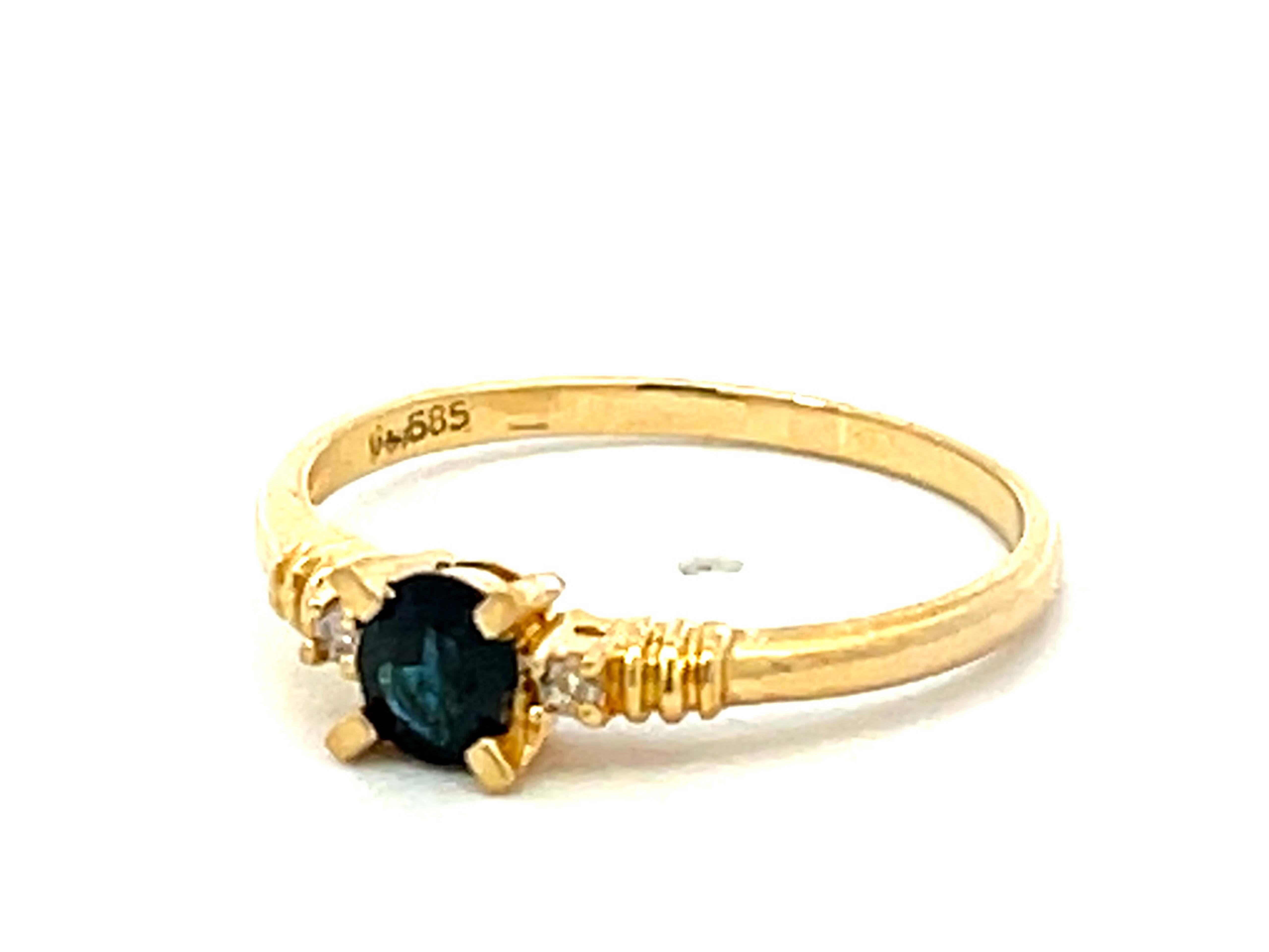 Oval Cut Oval Blue Sapphire and Diamond Stackable Ring in 14k Yellow Gold For Sale