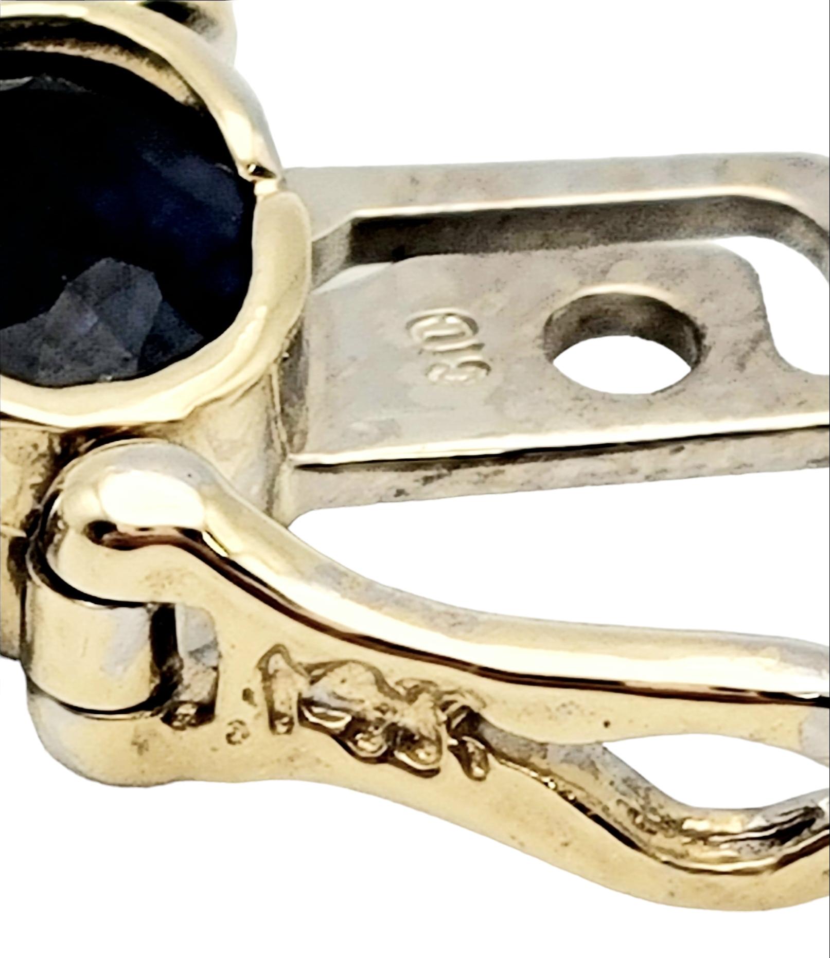 Women's Oval Blue Sapphire and Diamond Tennis Bracelet Set in Two-Tone 14 Karat Gold For Sale