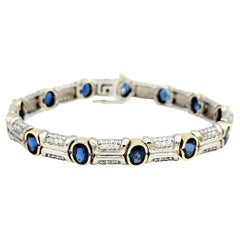 Oval Blue Sapphire and Diamond Tennis Bracelet Set in Two-Tone 14 Karat Gold