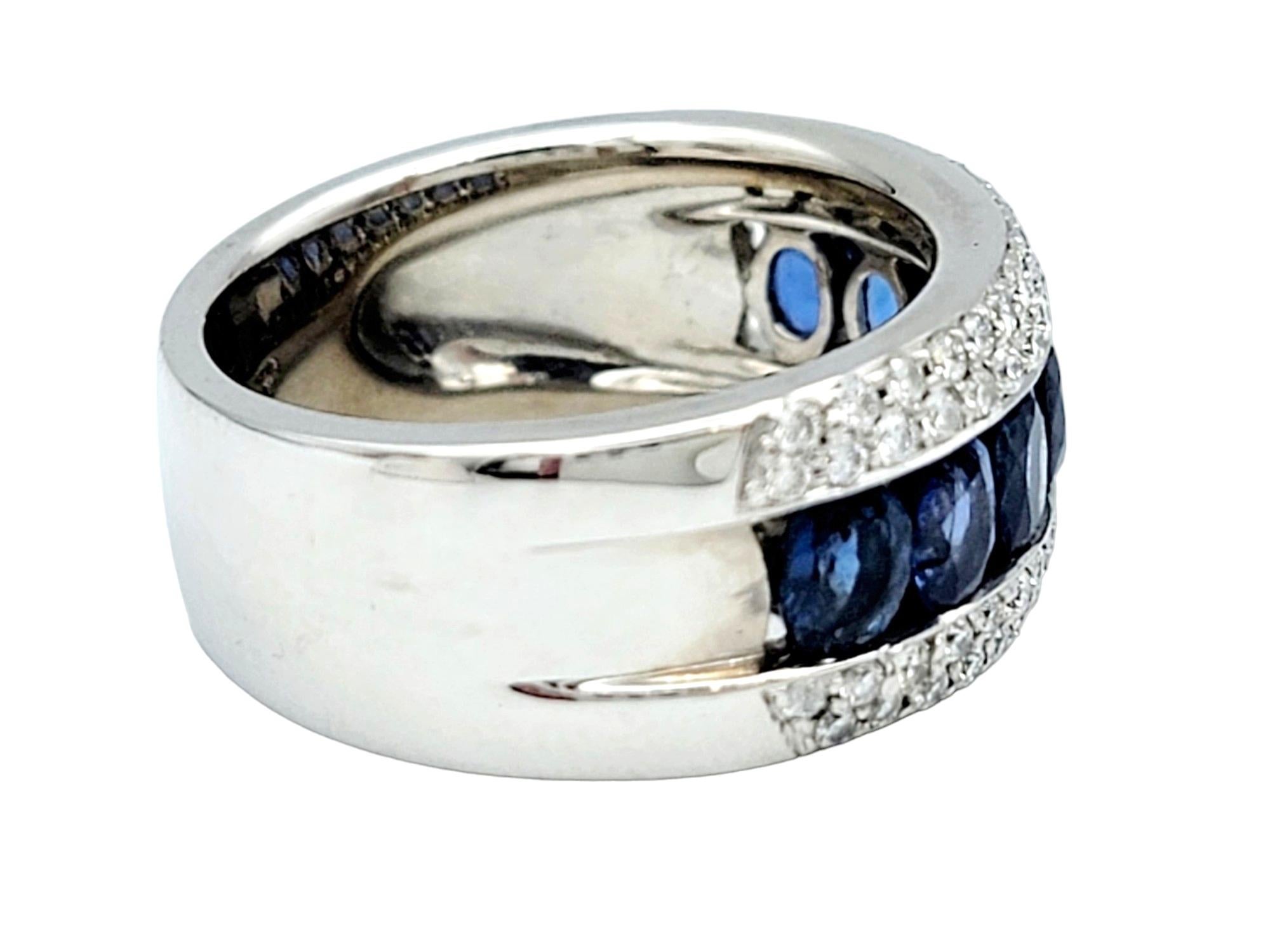 Oval Blue Sapphire and Round Diamond Band Ring in 14 Karat White Gold In Good Condition For Sale In Scottsdale, AZ