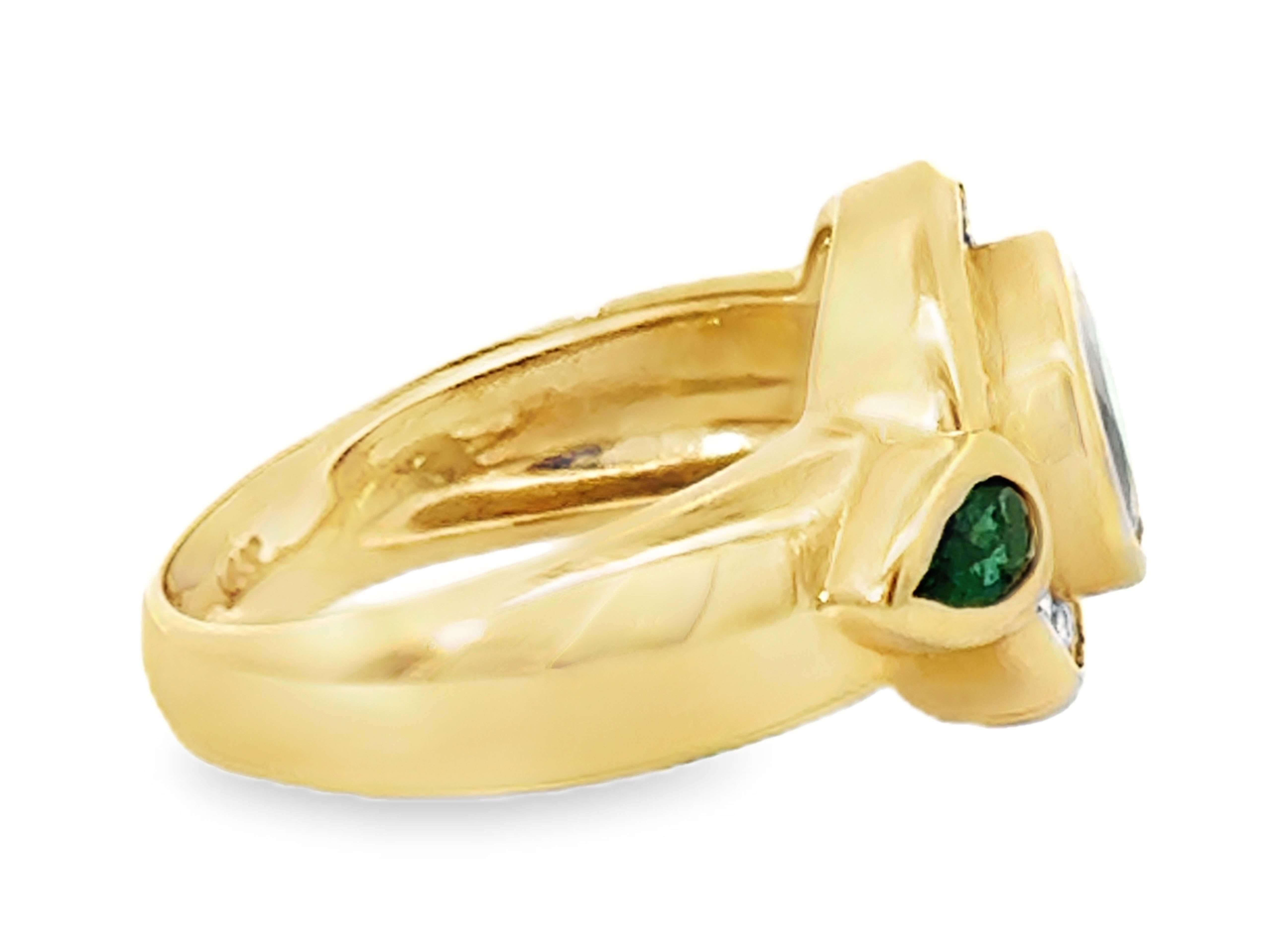 Women's or Men's Oval Blue Sapphire Channel Set Diamond Halo Emerald Ring 14K Yellow Gold For Sale
