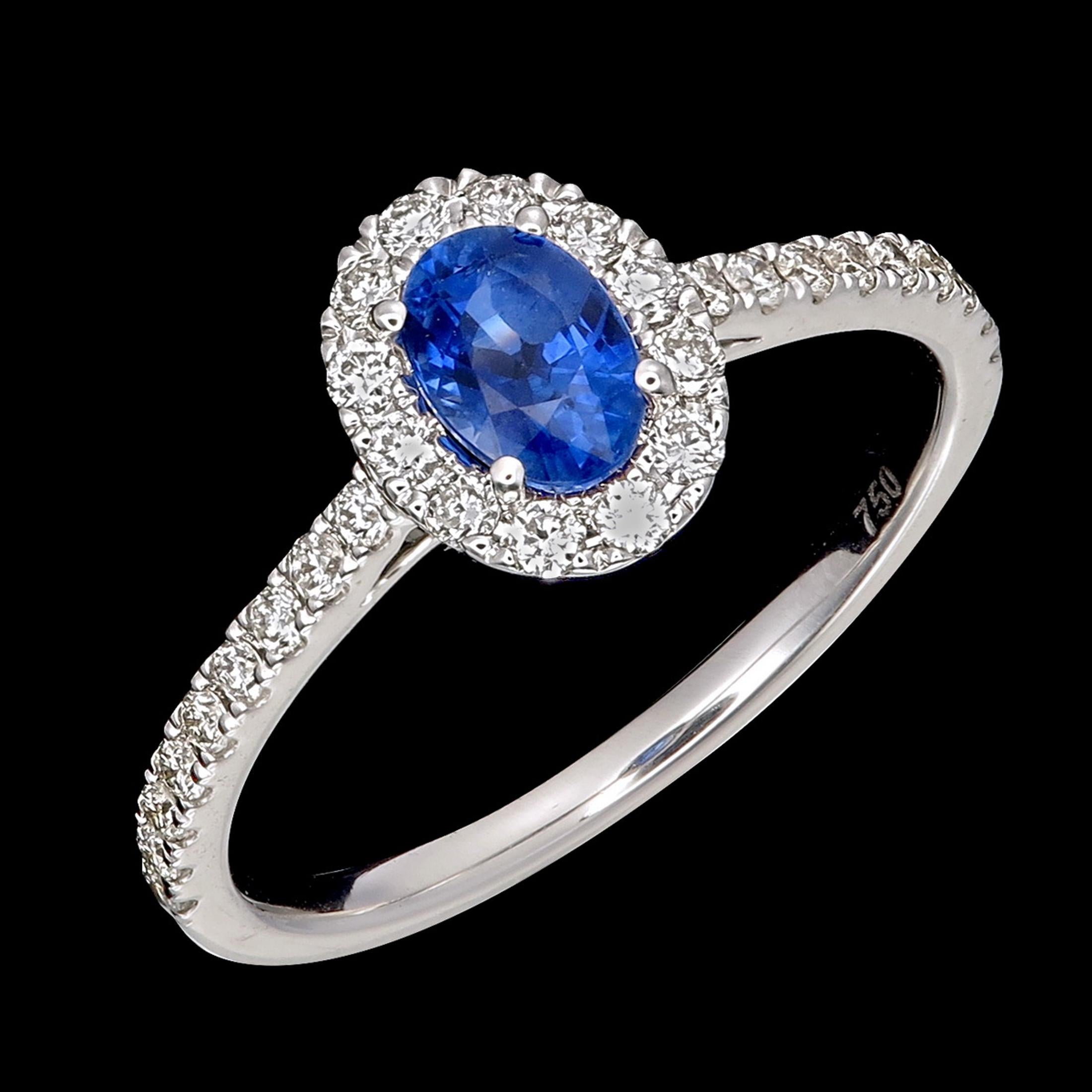 Bague de fiançailles halo classique saphir bleu ovale en vente 1