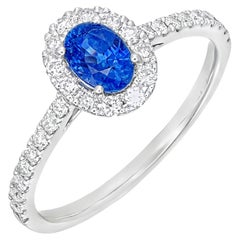 Oval Blue Sapphire Classic Halo Engagement Ring