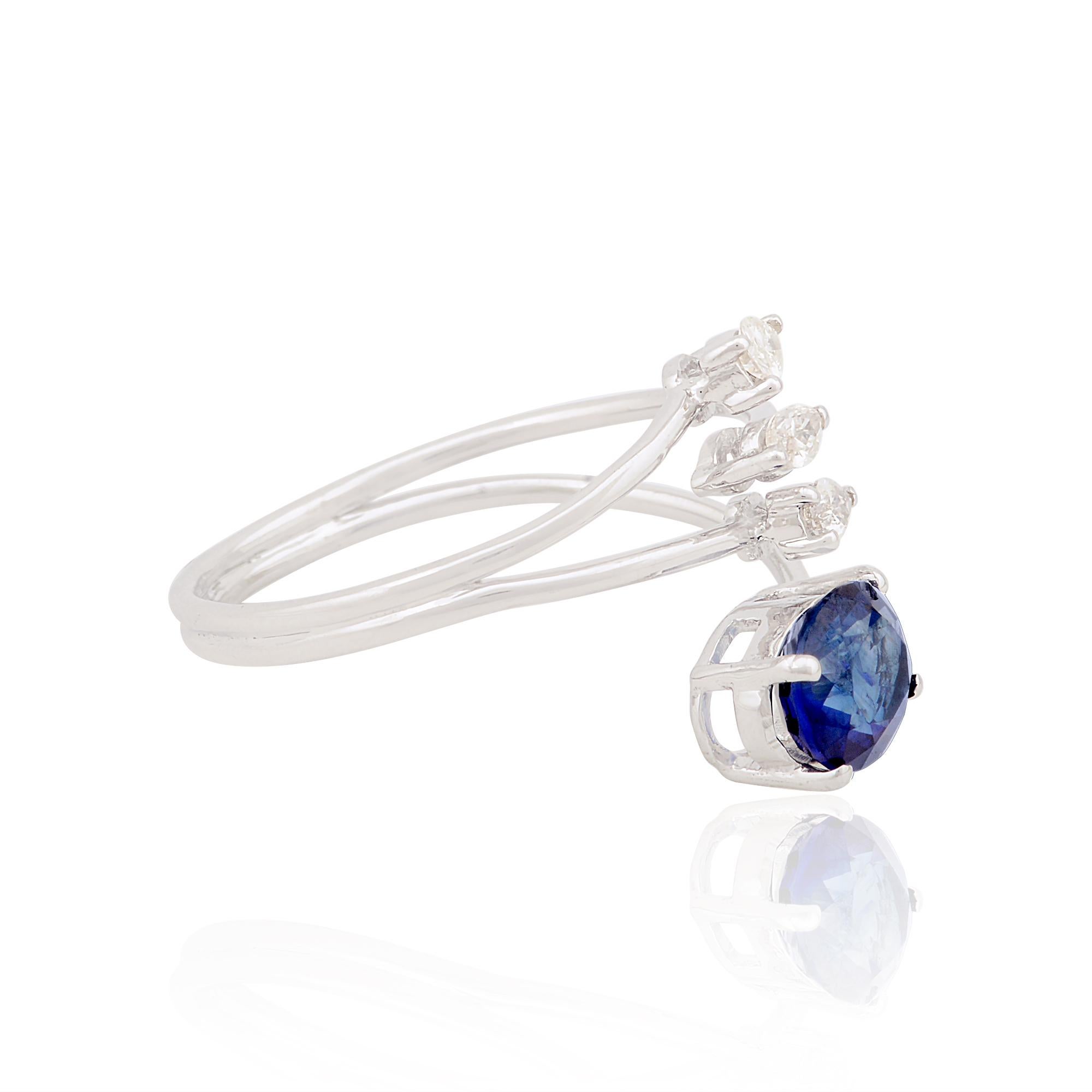 For Sale:  Oval Blue Sapphire Designer Ring Pear Diamond 10 Karat White Gold Fine Jewelry 2