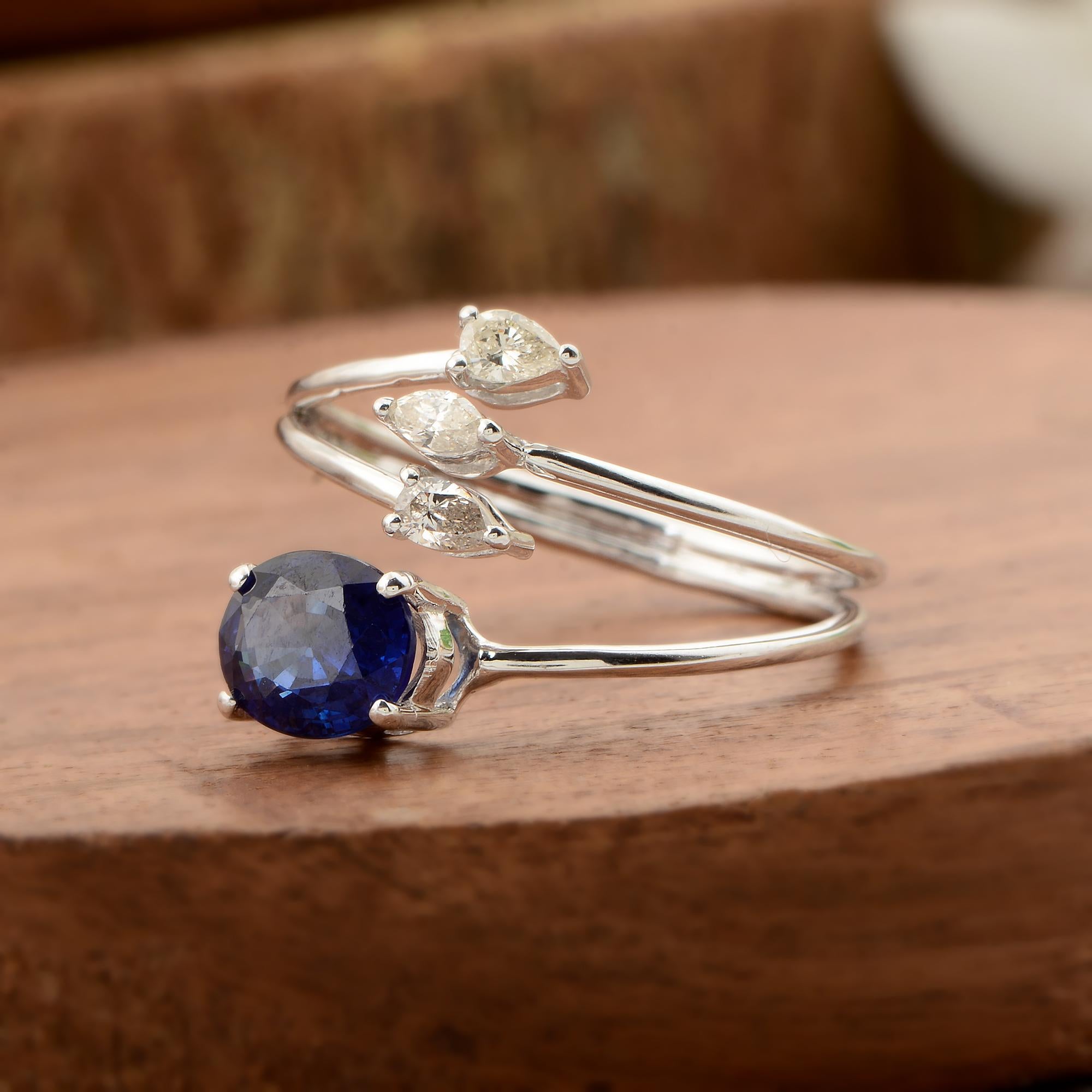 For Sale:  Oval Blue Sapphire Designer Ring Pear Diamond 10 Karat White Gold Fine Jewelry 4