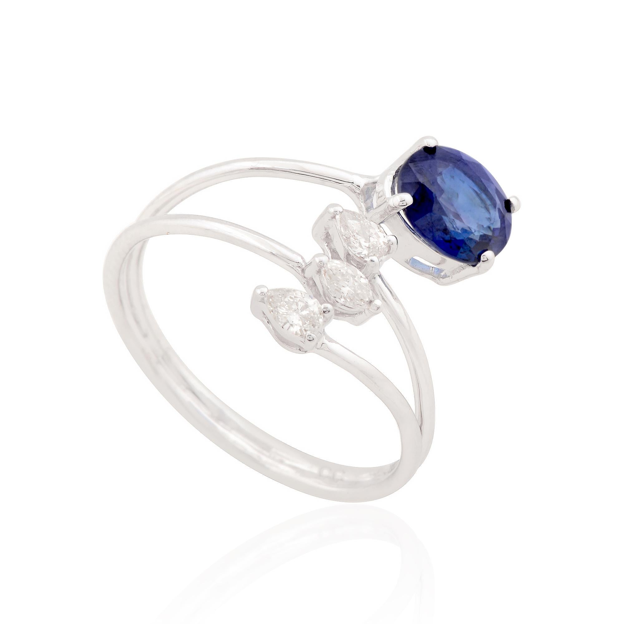 For Sale:  Oval Blue Sapphire Designer Ring Pear Diamond 10 Karat White Gold Fine Jewelry 5