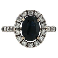Oval Blue Sapphire Diamond 18 Karat White Gold Cocktail Ring