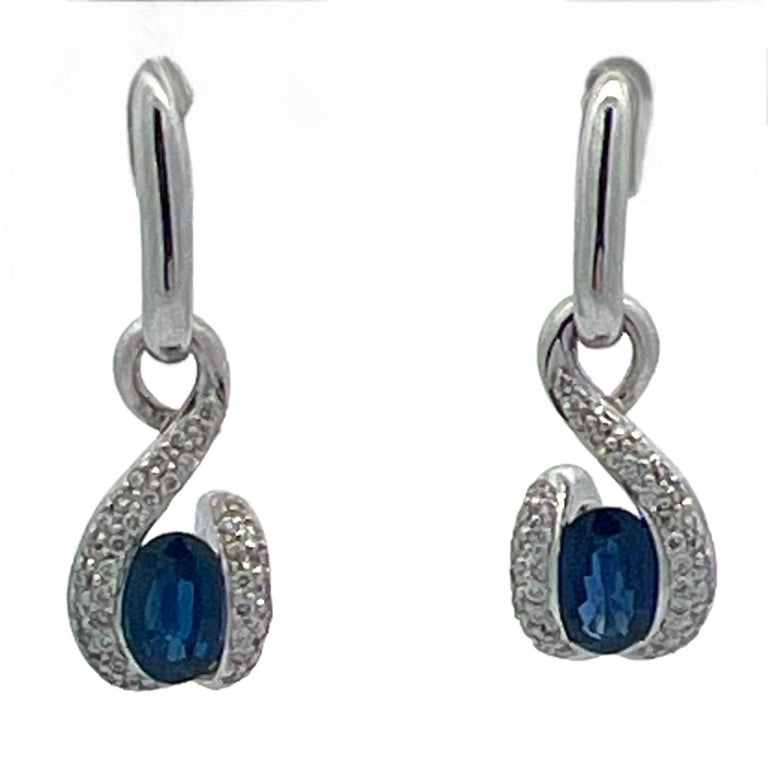 Oval Blue Sapphire Diamond 18 Karat White Gold Drop Dangle Earrings La  Pousette For Sale at 1stDibs