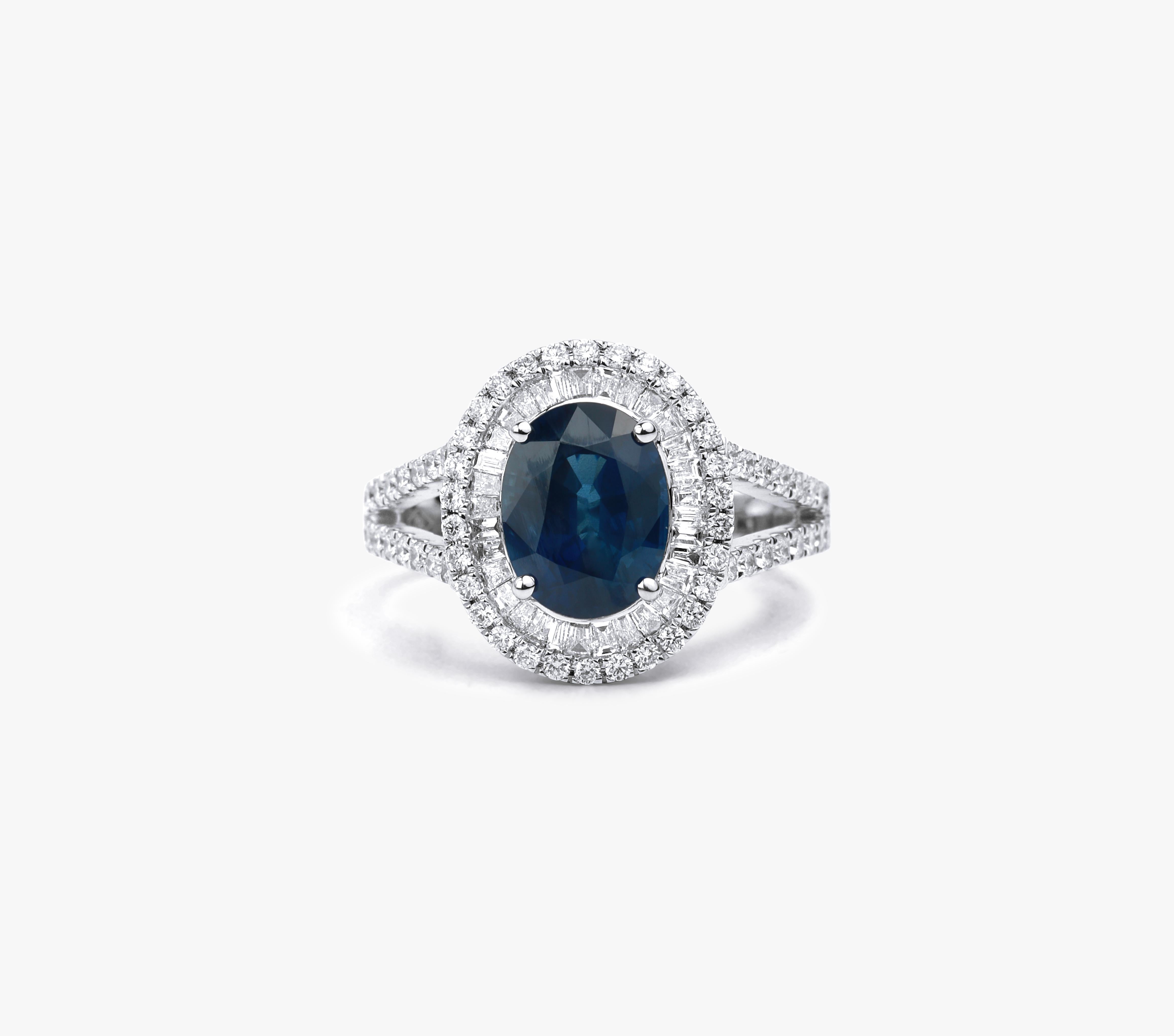 Oval Blue Sapphire Diamond Double Halo Cocktail Engagement Ring in White Gold

Available in 18k white gold.

Same design can be made also with other custom gemstones per request.

Product details:

- Solid gold

- Diamond - approx. 0.83 carat

-