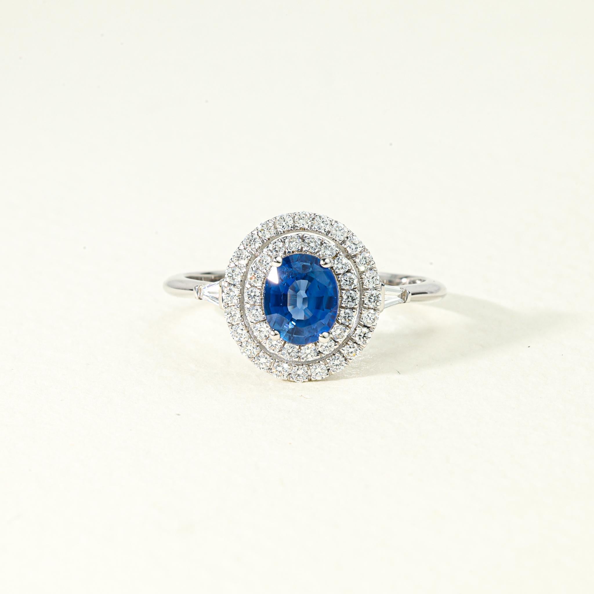 Oval Blue Sapphire Diamond Double Halo Cocktail Engagement Ring in White Gold

Available in 18k white gold.

Same design can be made also with other custom gemstones per request.

Product details:

- Solid gold

- Diamond - approx. 0.40 carat

-