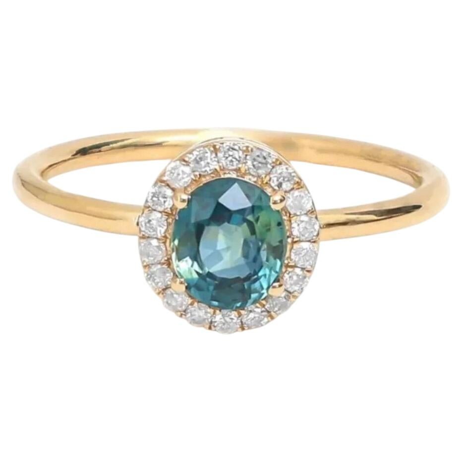 Oval Blue Sapphire Diamond Halo 14K (18K Custom) Gold Ring