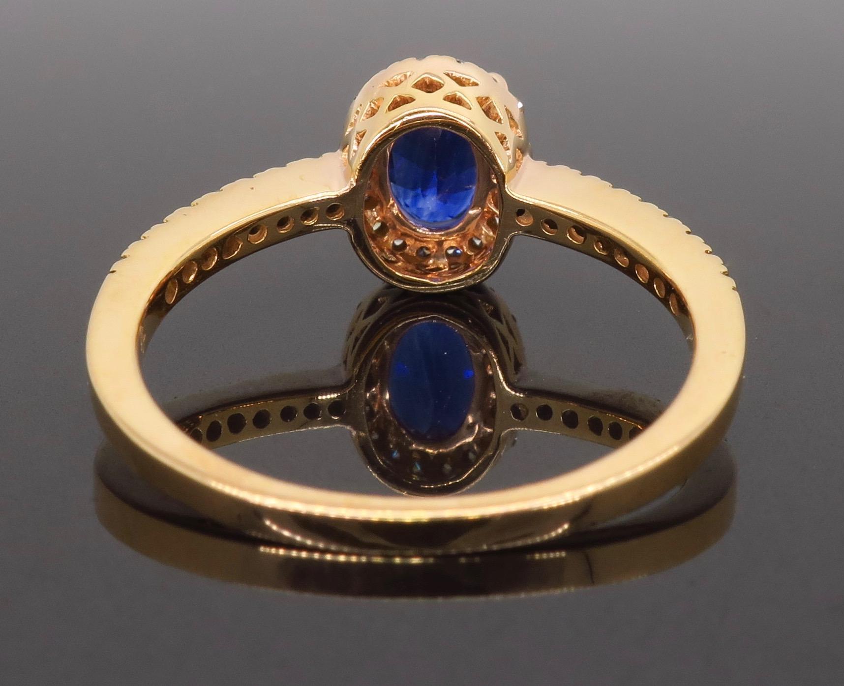 Oval Blue Sapphire and Diamond Halo Ring in 14 Karat Rose Gold 1