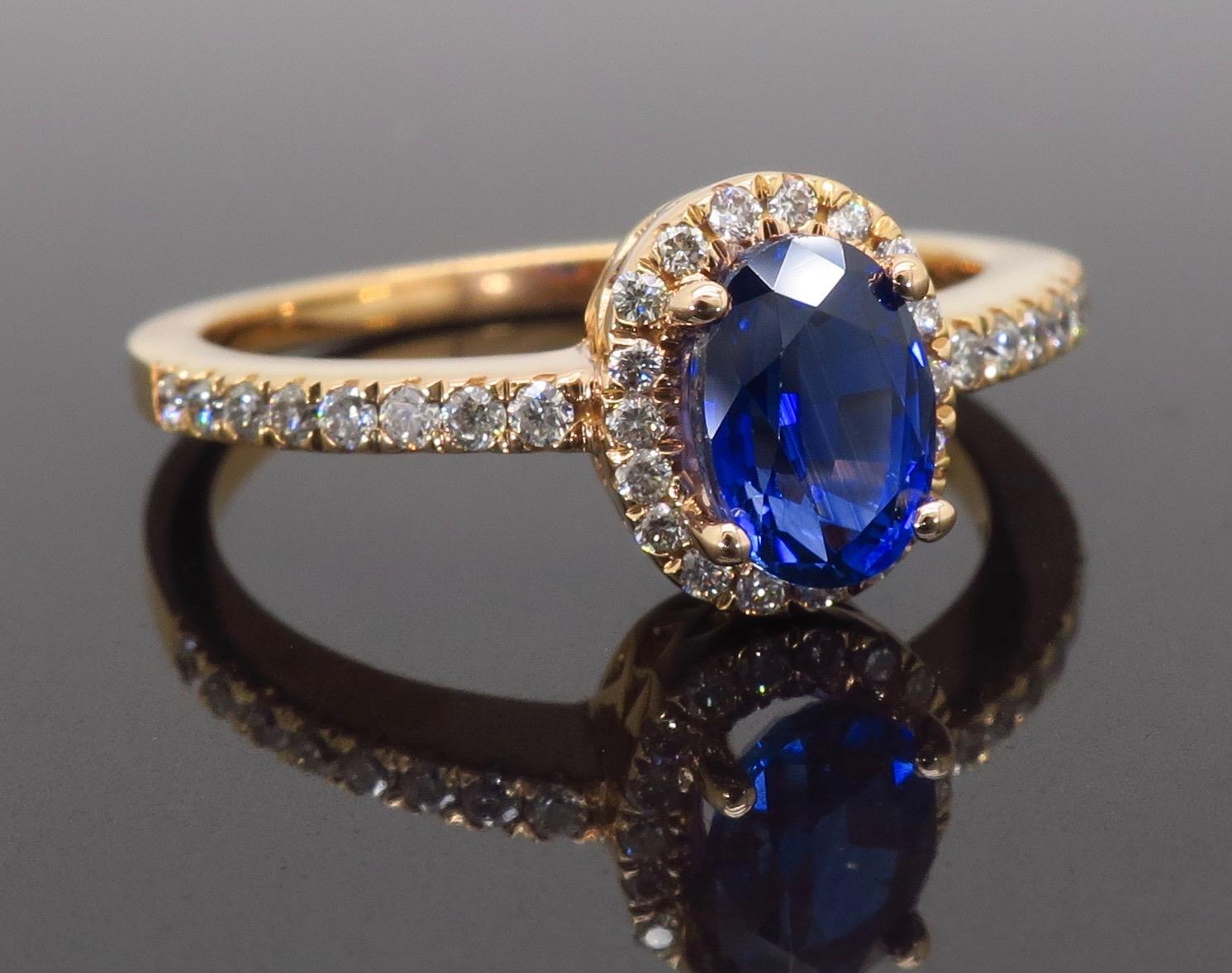 Oval Blue Sapphire and Diamond Halo Ring in 14 Karat Rose Gold 3