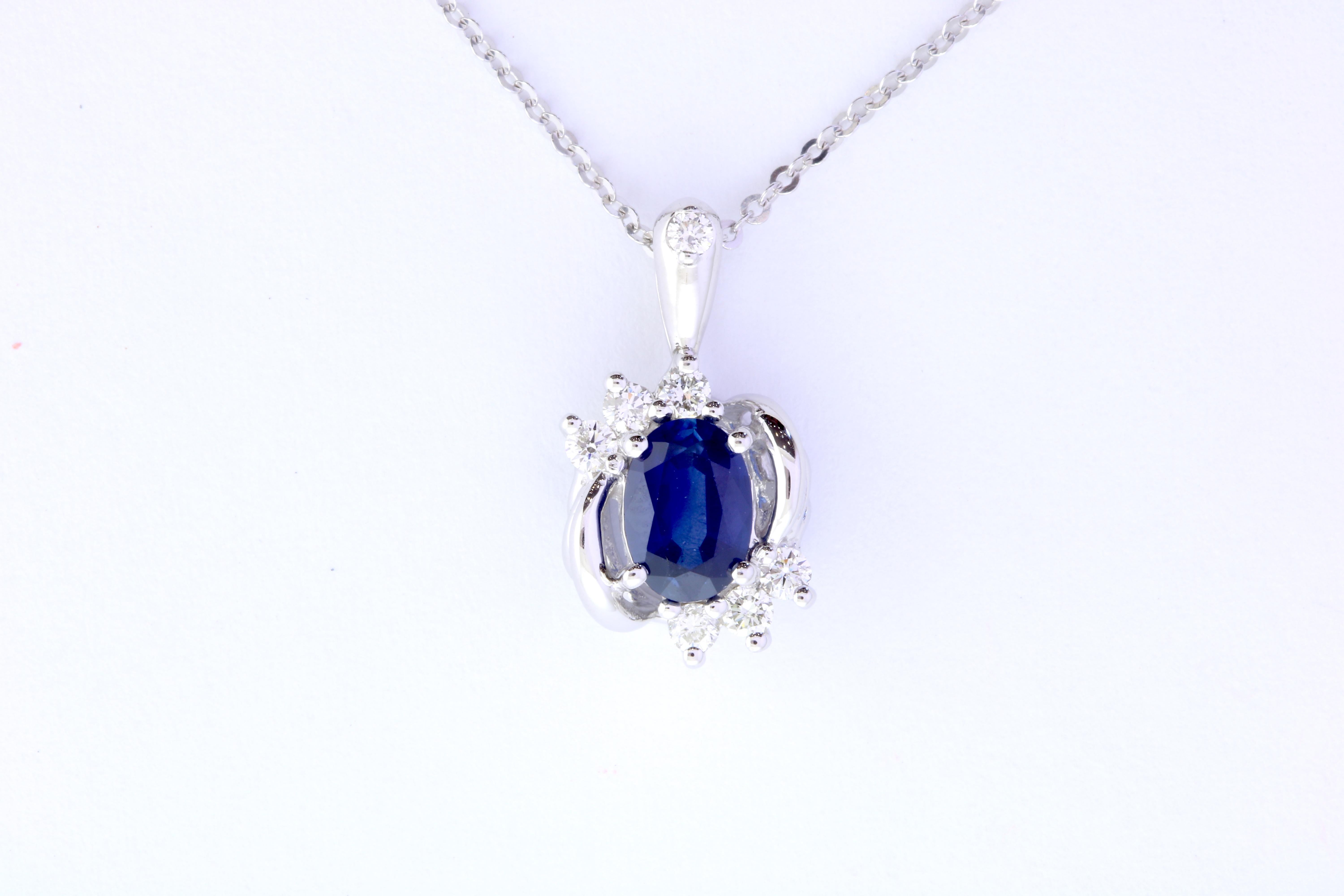 Contemporary Oval Blue Sapphire Diamond Pendant