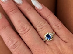 Oval Blue Sapphire Diamond Ring 18k Yellow Gold