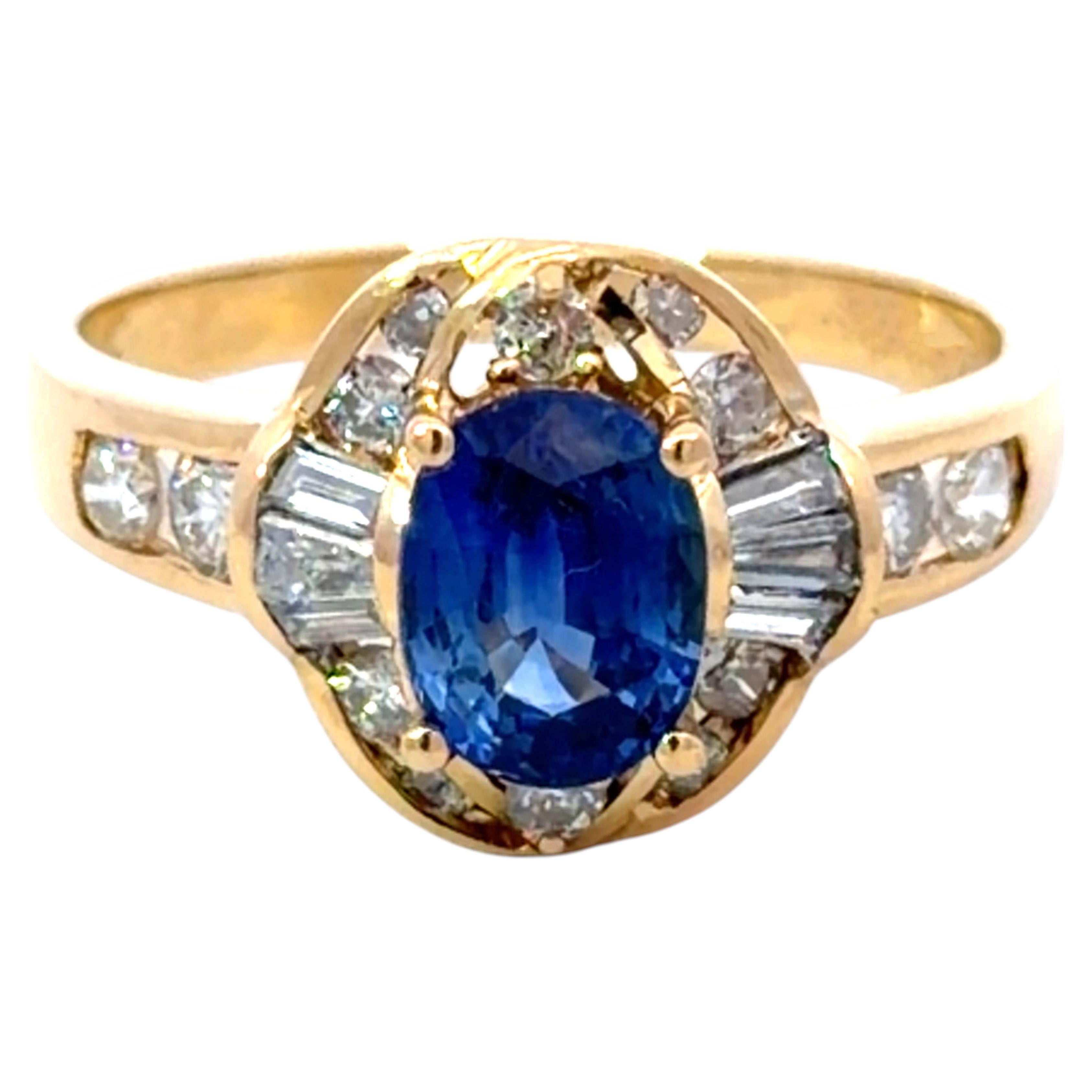 Ovaler Blauer Saphir Diamant Ring 18k Gelbgold