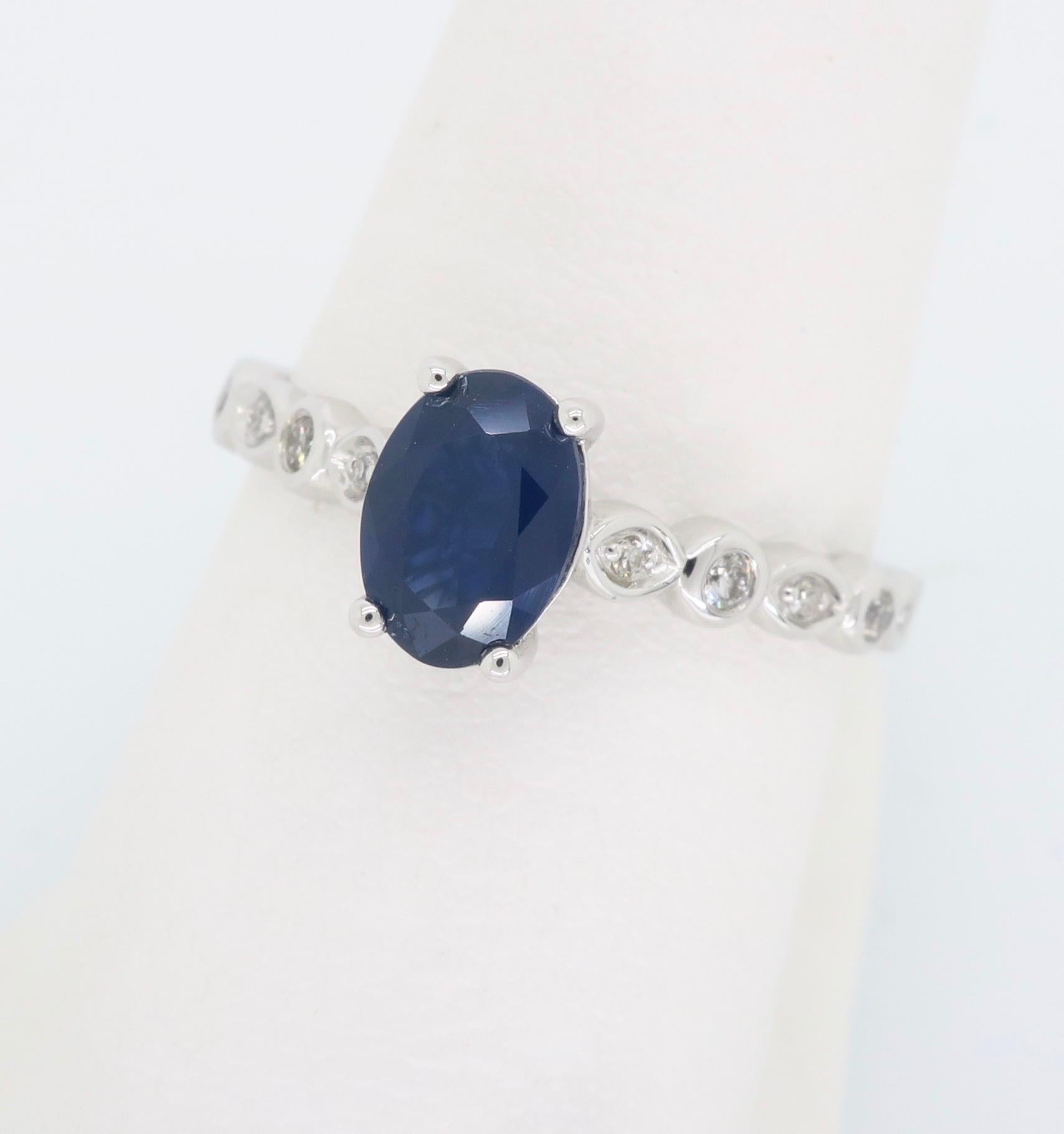 Oval Blue Sapphire and Diamond Ring In New Condition In Webster, NY