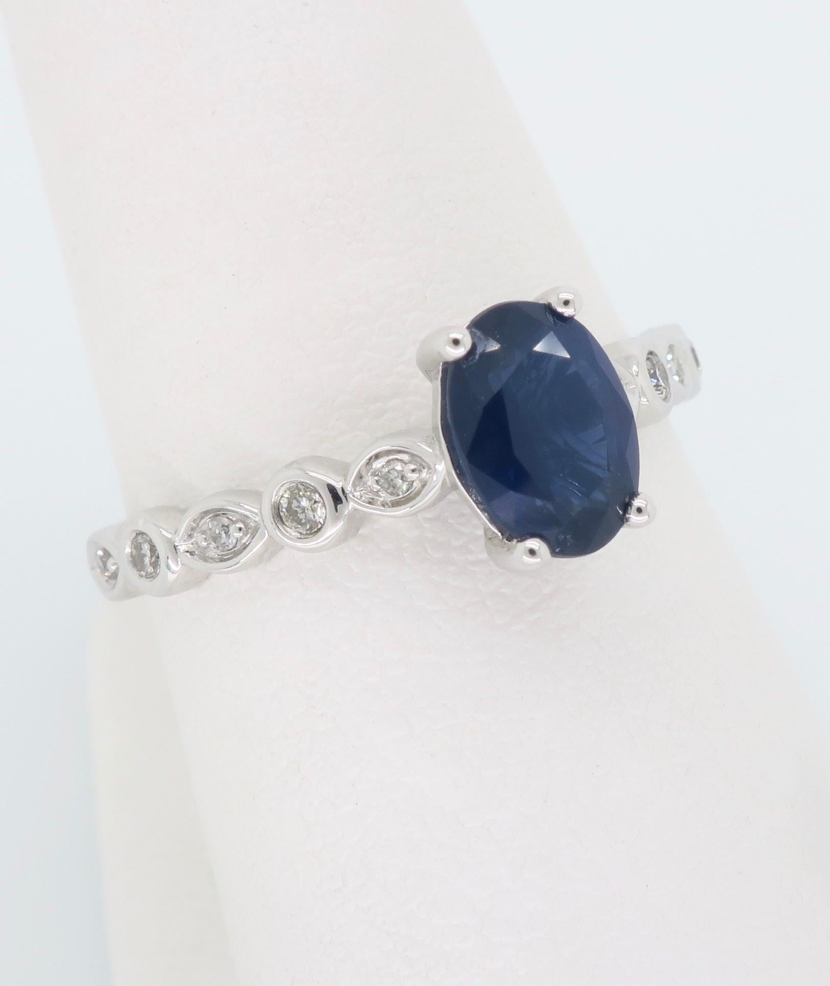 Women's Oval Blue Sapphire and Diamond Ring