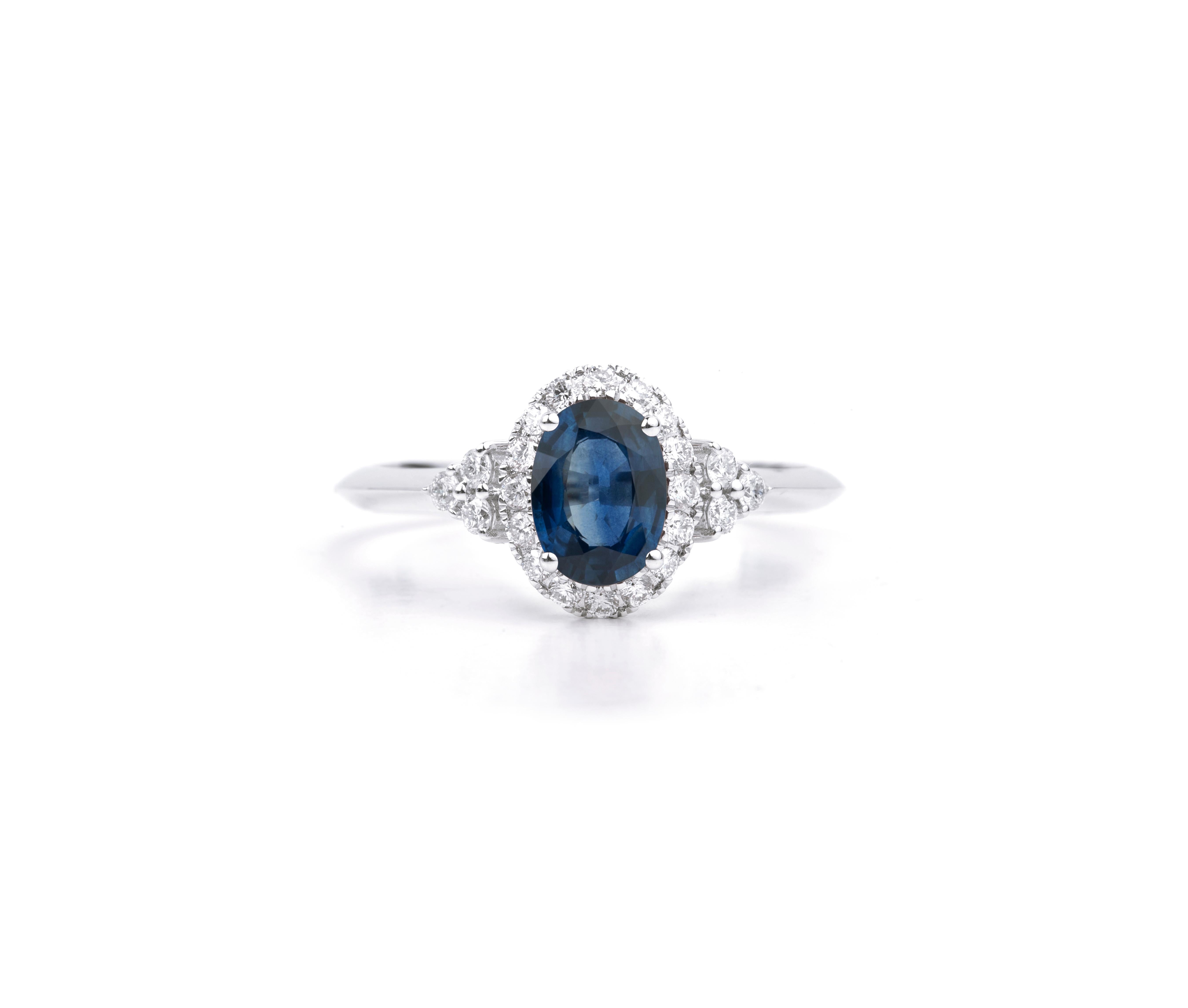 Oval Blue Sapphire Diamond Round Cut Double Halo Cocktail Engagement Ring

Available in 18k white gold.

Same design can be made also with other custom gemstones per request.

Product details:

- Solid gold

- Diamond - approx. 0.24 carat

-