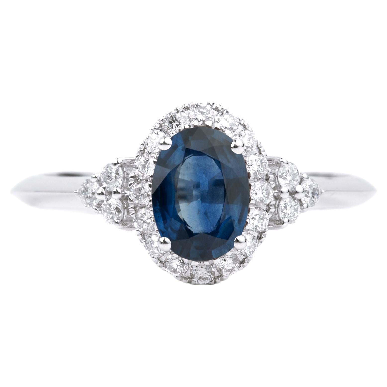 Oval Blue Sapphire Diamond Round Cut Double Halo Cocktail Engagement Ring For Sale