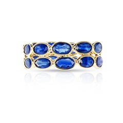 Oval Blue Sapphire Double Layer Band, Yellow Gold
