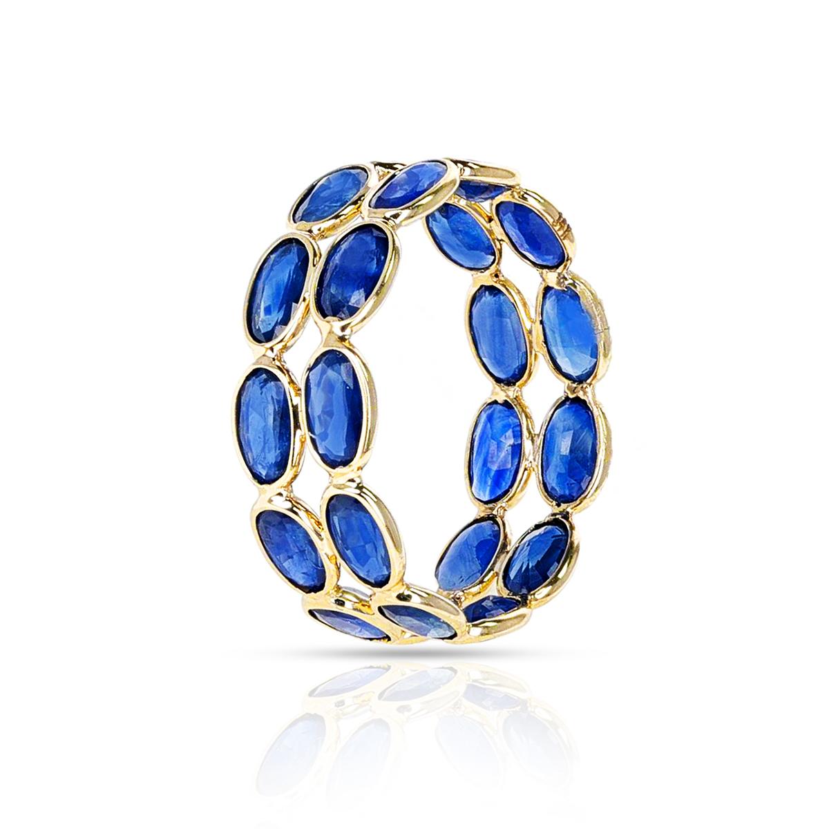 Oval Blue Sapphire Double Layer Band, Yellow Gold In New Condition In New York, NY