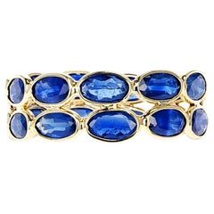 Oval Blue Sapphire Double Layer Band, Yellow Gold
