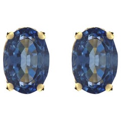 Oval Blue Sapphire Earring Studs 6 x 4 Natural Sapphire 14 Karat Yellow gold
