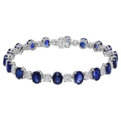 Oval Blue Sapphire Gemstone Bracelet SI/H Diamond 18 Karat White Gold Jewelry