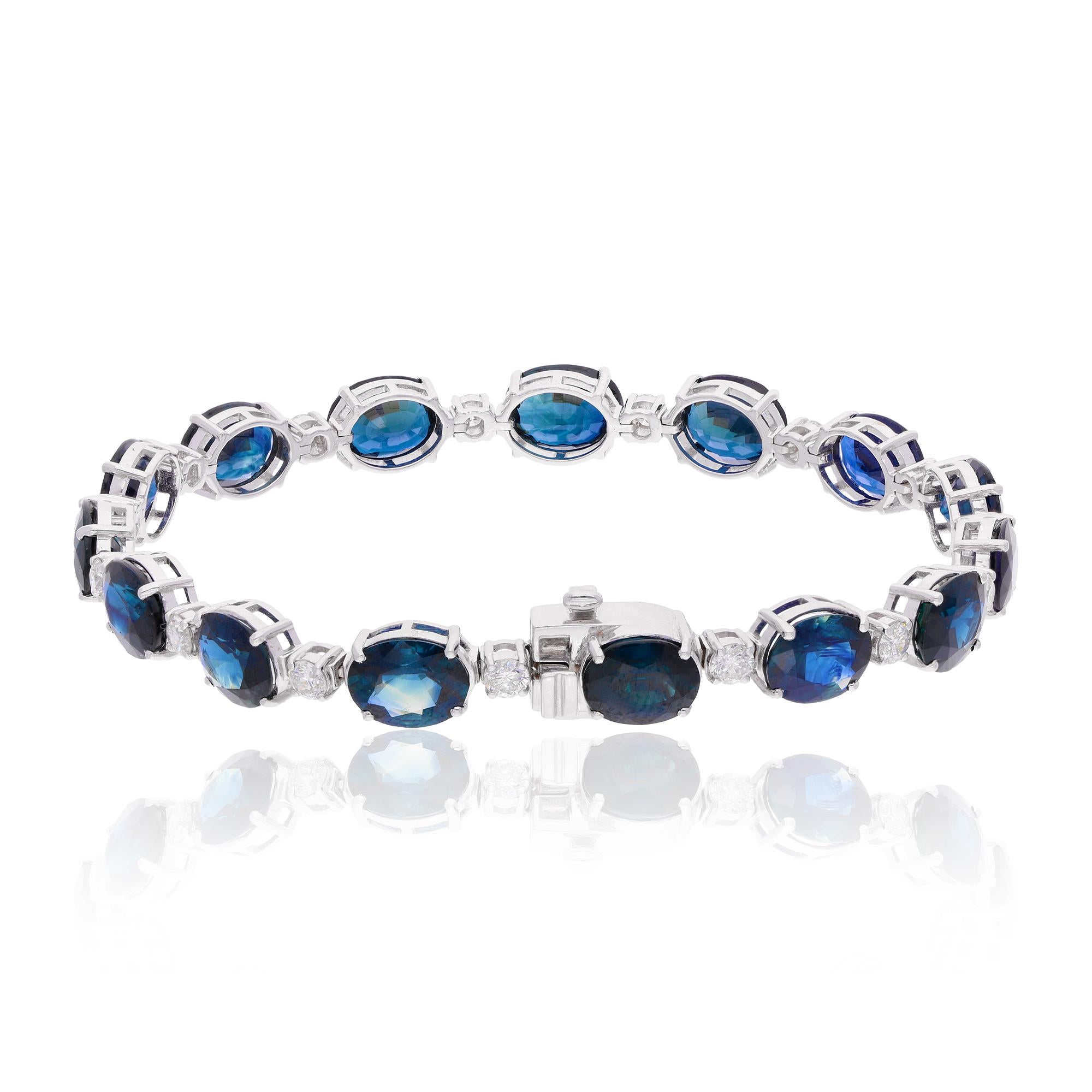Women's Oval Blue Sapphire Gemstone Charm Bracelet Diamond 14 Karat White Gold Jewelry For Sale